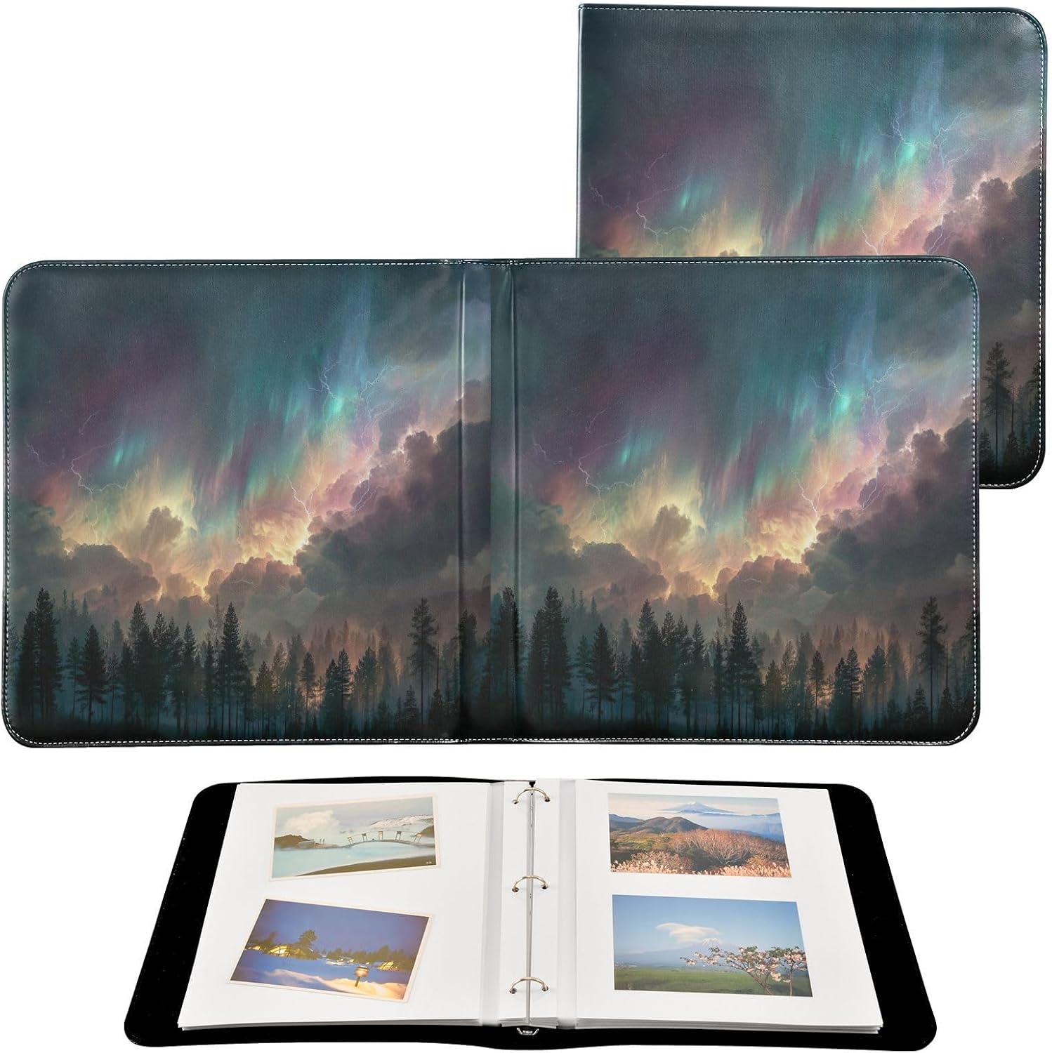 ALAZA Vintage Night Forest Photo Album Self Adhesive Scrapbook Album PU Leather Cover 3 Ring Binders Photo Book for Wedding Family Travel Memory