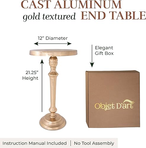 Miniatura 2 de OBJET D'ART Mesas auxiliares pequeñas redondas doradas, Portree, 21 pulgadas de altura, acento de metal vintage, laterales, pedestal, coctail y