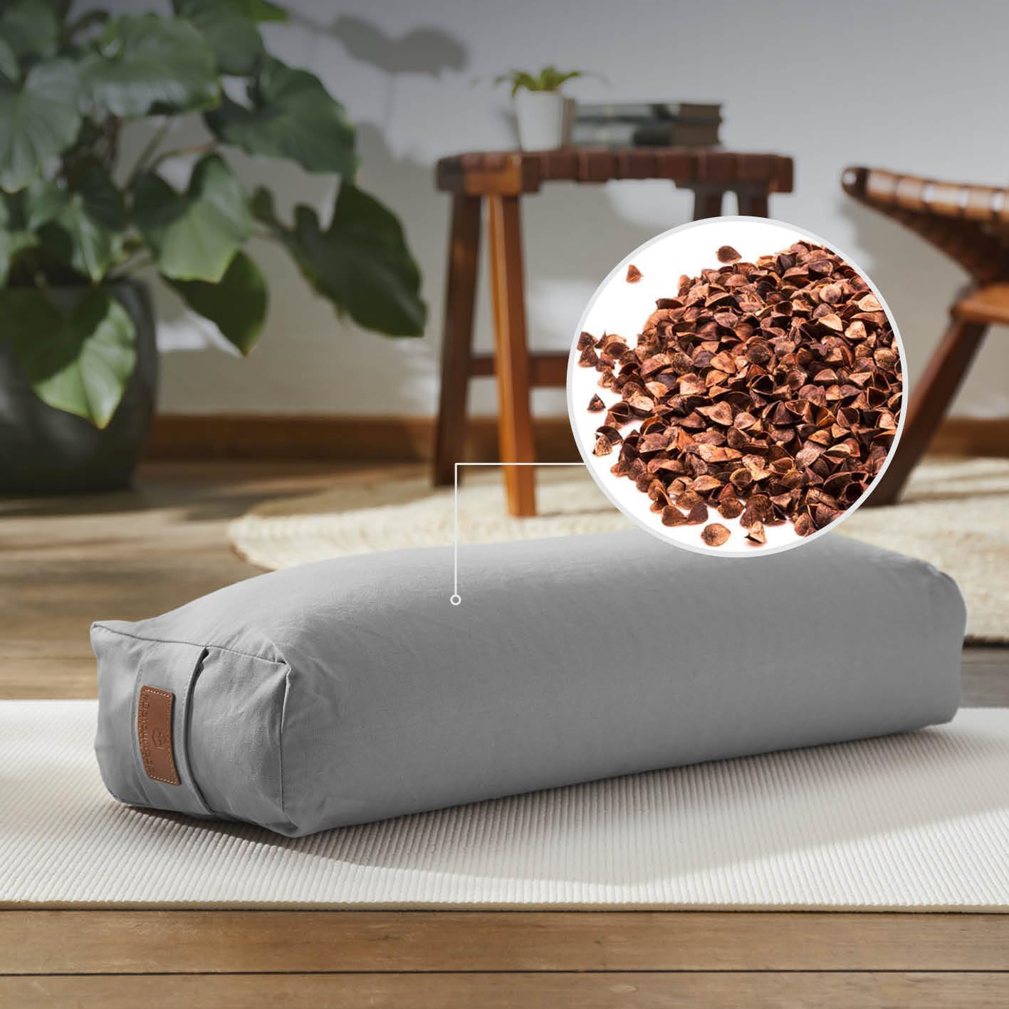 eckiges Yoga Bolster » paravati « con Bio di grano saraceno Shell (KBA)Lunghezza ca 67 cm & diametro ca 13 cm – Ideale come cuscino per YogaZafu Cuscinocuscino da meditazionemeditiations
