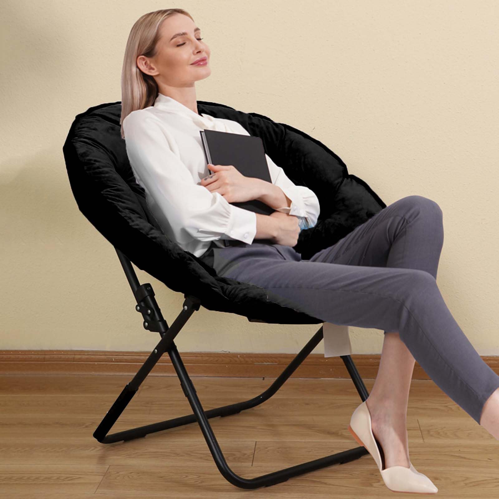 Oskopwrc Saucer Shaped Chair With Foldable Metal Frame Folding