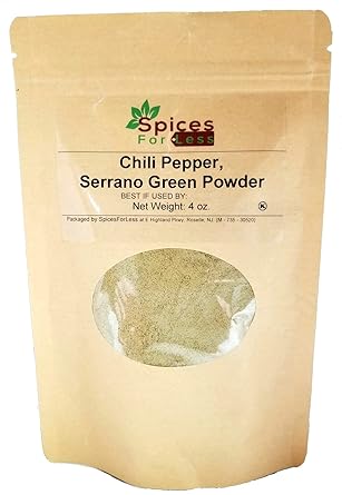 Amazon Com Sfl Chili Pepper Serrano Green Powder Kosher Resealable Pouch 4 Oz Grocery Gourmet Food