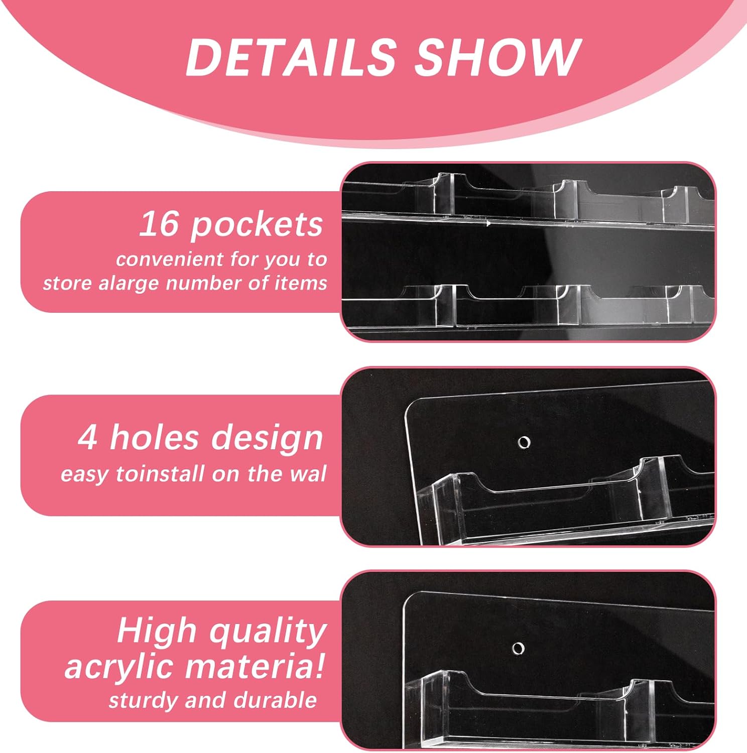 Business Card Holder Wall Mount Clear Sticker Display Marketing Holder Acrylic Business Card Stand Multi Pocket Rack Organizer Space Saver for Home Office