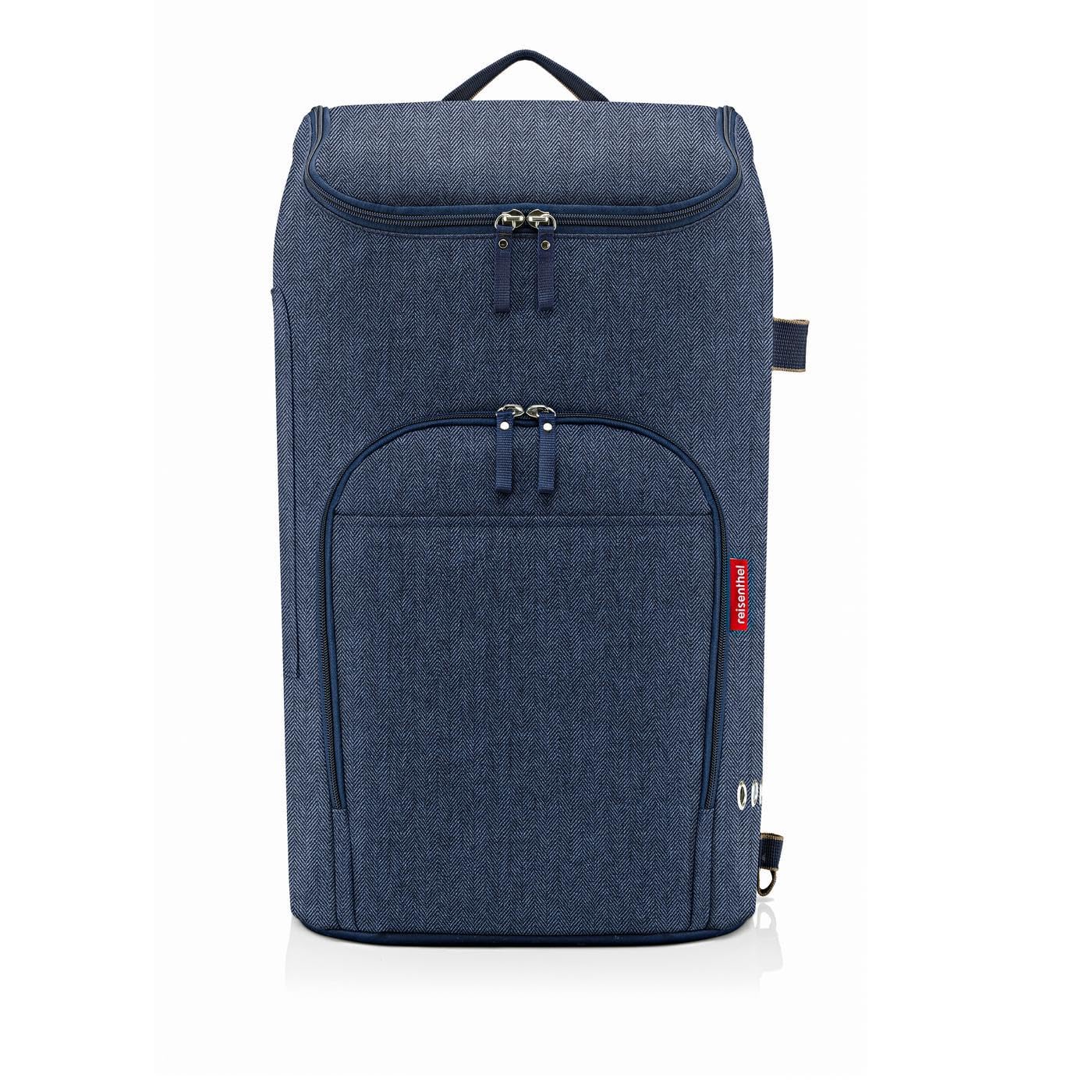 reisenthel citycruiser Set (Rack + Bag) Tasche herringbone dark blue + Rack Black - Praktische Einkaufstasche mit Mehreren großen Fächern - Wird mit dem Gepäckträger als Set verkauft
