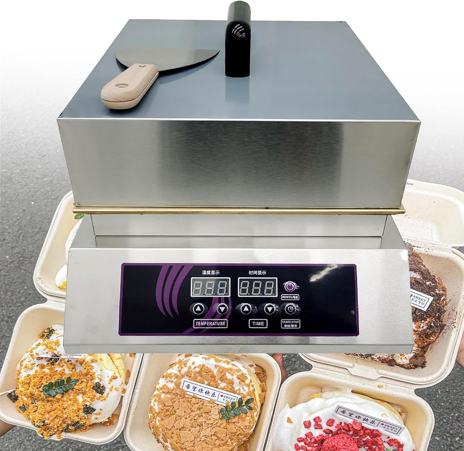 Electric Souffle Maker & Dorayaki Baker Stainless Steel with Double Pure Copper Plates 60-240°C Commercial Grade Souffle Pancake & Muffin Griddle Machine Digital Display Singlehead
