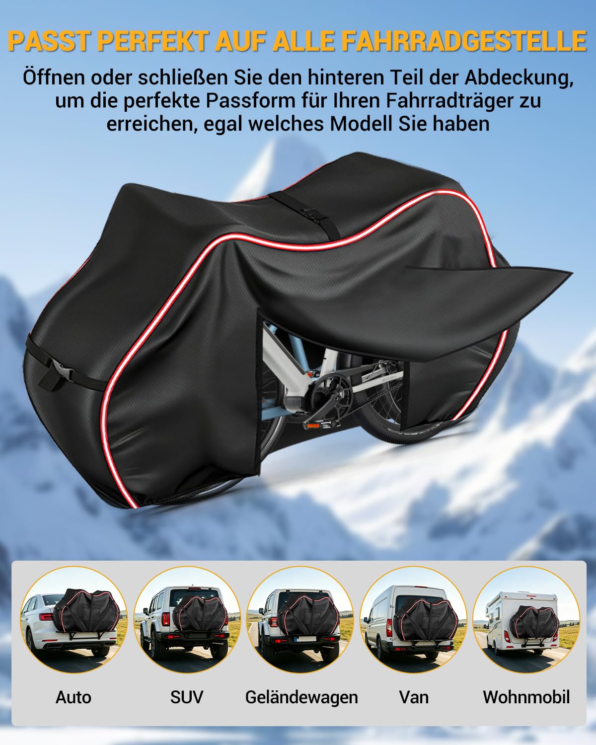 600D série Housse de Vélo pour 2 Vélos avec Fente Arrière | Imperméable, pour le transport, compatible avec les porte-vélos arrière de voiture