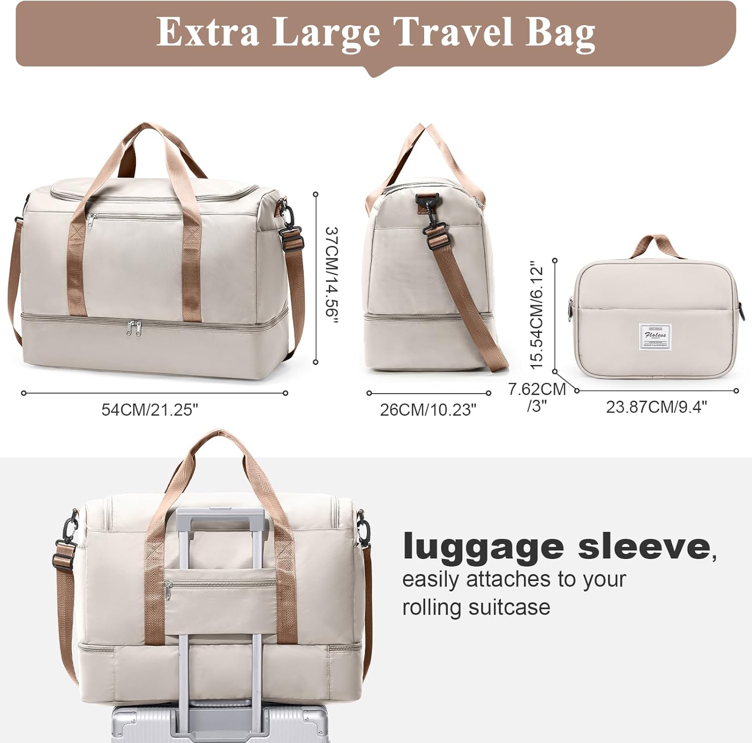 Extra Large Travel Duffle Bag with Shoe Compartment & Toiletry Bag, XL Weekender Bags for Women, Carry On Overnight Bags for Gym Sports, Water-Resistant Hospital Bag for Labor and Delivery
