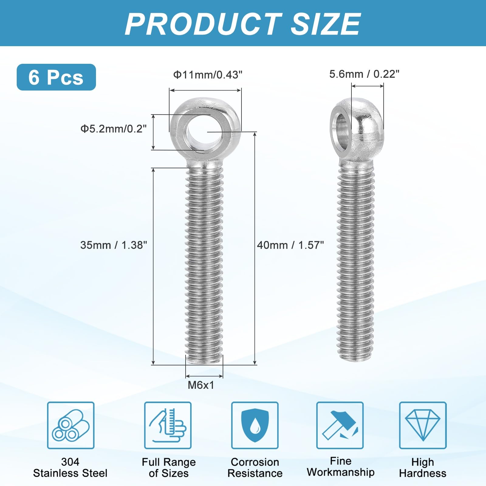 PATIKIL 6 Pcs M6x40mm Shoulder Swing Lifting Eye Bolt - Image 2