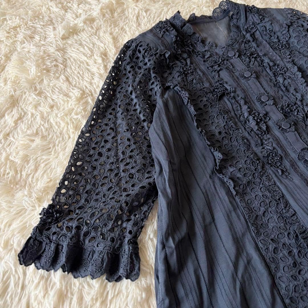 未使用タグ付 びーどろぽえむ カットワークレースチュニック 花