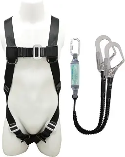 [OBOROZUKI] フルハーネス安全帯 新規格 セット 墜落制止用器具 伸縮式ランヤード2丁掛け ショックアブソーバー付き 安全落下全身保護キット サイズ調整可能 建設 電力 高所作業用 日本語説明書
