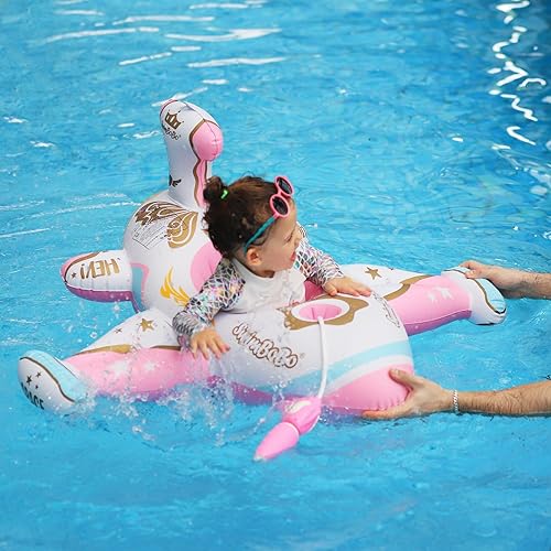 Miniatura 3 de Swimbobo Flotador inflable de piscina para niños pequeños con toldo ajustable y asiento de seguridad, juguetes de piscina para niños de 3 años en