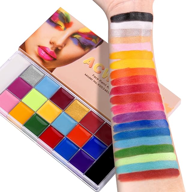 ACWOO Face Body Paint, 20 Colors Professional Face Painting Palette, Safe Non-Toxic Face Paint Set for Kids Adults, Washable Oil Based Body Paint for Halloween Makeup FX Party Cosplay Artist
