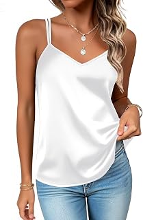 Silk Camisole Tops for Women 2025 V Neck Satin Tank Top Spaghetti Strap Cross Back Sleeveless Summer Blouses