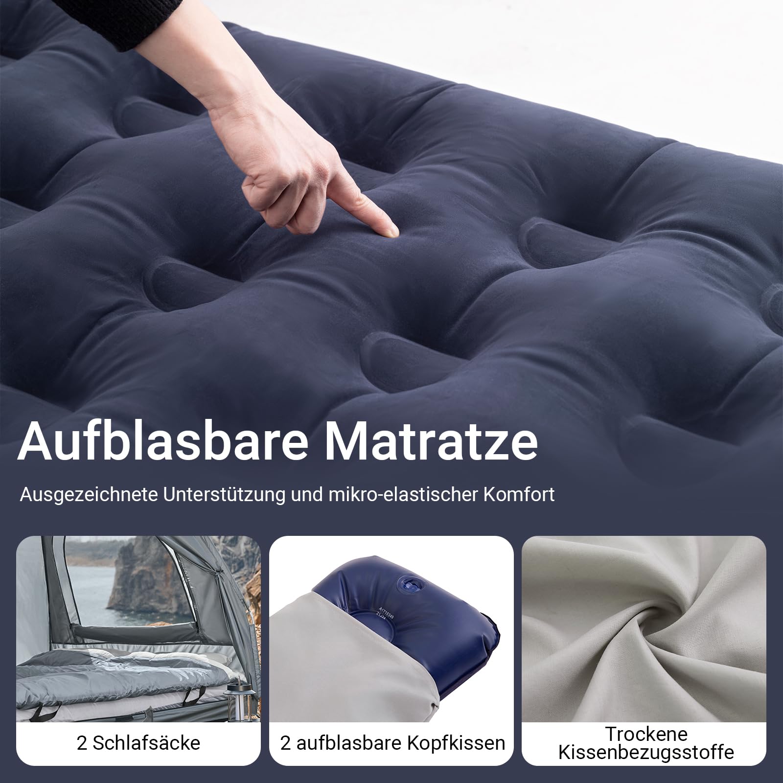 SoBuy Feldbett mit Zelt 7in1 Wurfzelt mit Luftpumpe, Rolltasche, Schlafsack, Wasserdichtes Campingbett Outdoor Campingliege Familienzelt Camping Tent
