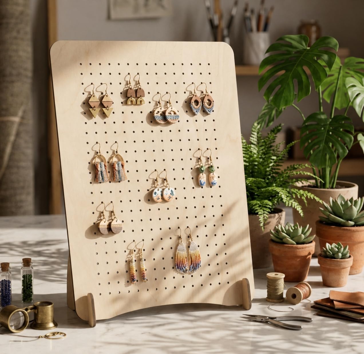 American Elm Jewelry Display Stand for Home Decor & Counter Display, Wooden Earrings Organizer Stand Ready-to-Use 1 Pc-image-17
