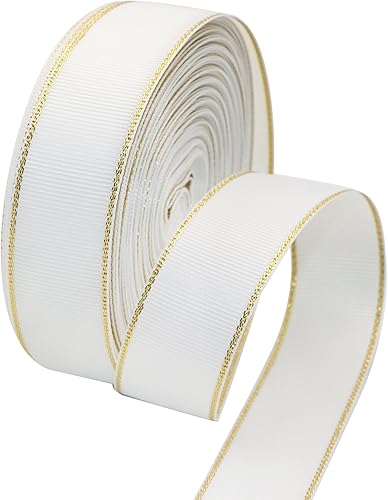 Miniatura 8 de David accessories Rollo de cinta de grogrén sólido de 25 yardas y 1 pulgada con bordes dorados para envolver regalos, manualidades, hacer lazos para