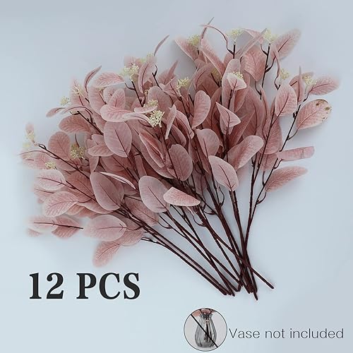 Miniatura 3 de 12 tallos de eucalipto artificiales, hojas de eucalipto de seda falsa de 20 pulgadas con bayas, plantas verdes, decoraciones florales