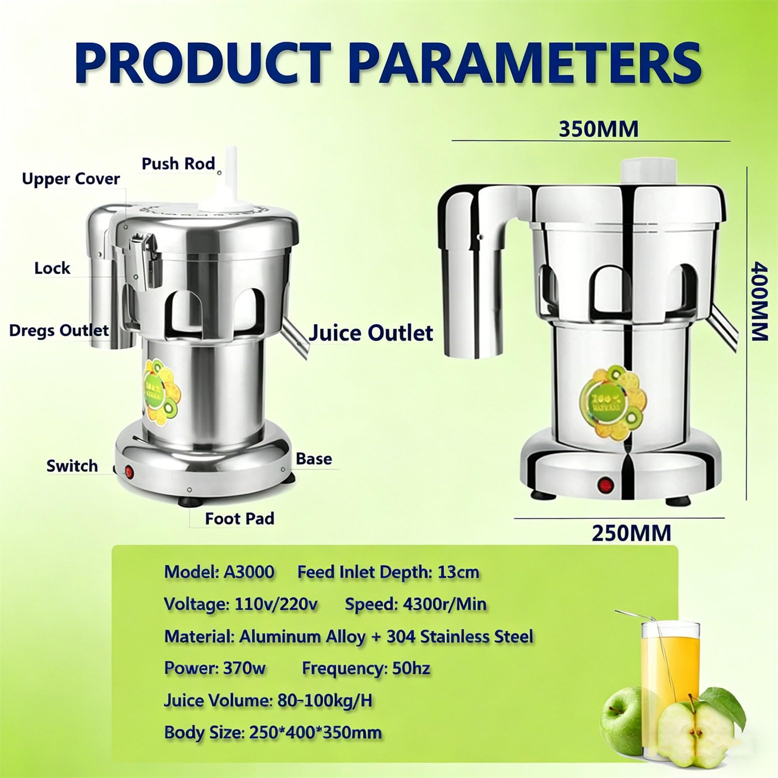 Presse-Agrumes Commercial avec Robinet d'eau, Presse-Orange 120 W, Machine à jus d'orange pour Machine à jus d'orange électrique 25-35 par Minute, 53 x 52 x 95 cm
