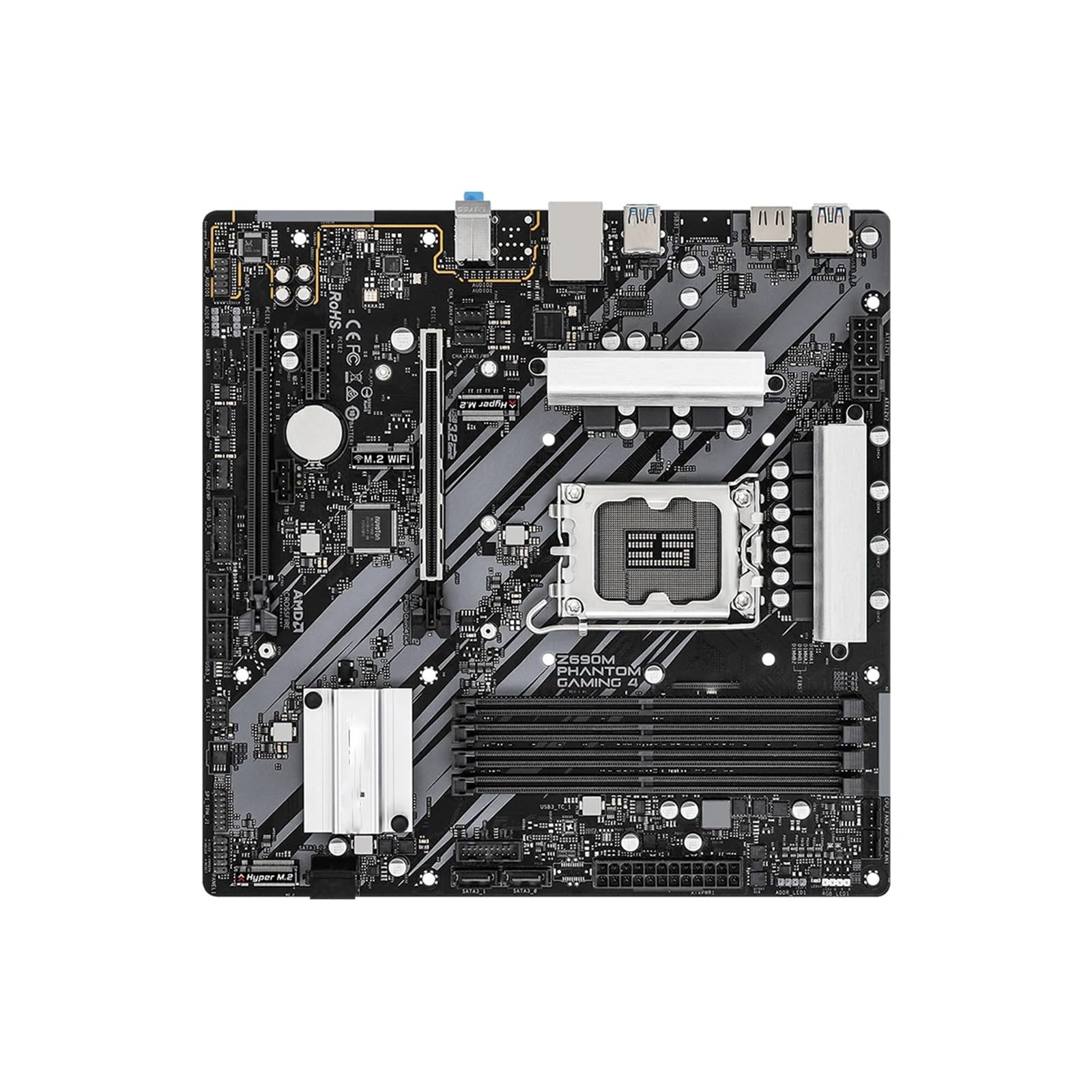 Carte Mere Carte mère Fit for ASRock Z690M Phantom Gaming 4, Socket LGA 1700, Compatible avec processeurs 14900KF, 12700K, 12400F et 12100F, 4xDDR4, 128 Go, M.2, HDMI, mATX