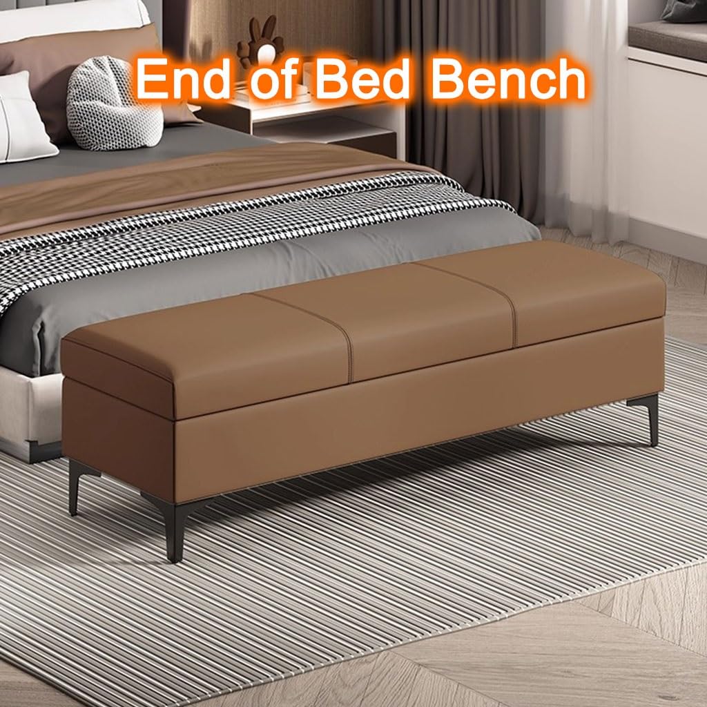 LEIYTFE Banco otomano con Almacenamiento para el Extremo de la Cama,Cubo otomano Acolchado con Tapa abatible Baúl con Almacenamiento,Taburete reposapiés tapizado en Piel sintética(Dark Grey,120cm)