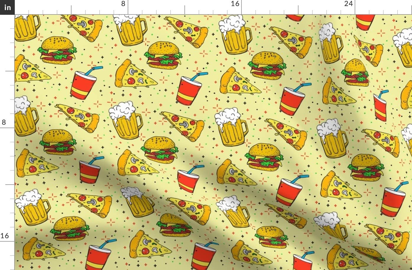 Spoonflower Fabric - Hand Drawn Food Pizza Beer Kitchen Cook Cooking Trendy Printed on Organic Cotton Sateen Fabric by The Yard - Sewing Quilting Apparel Home Decor