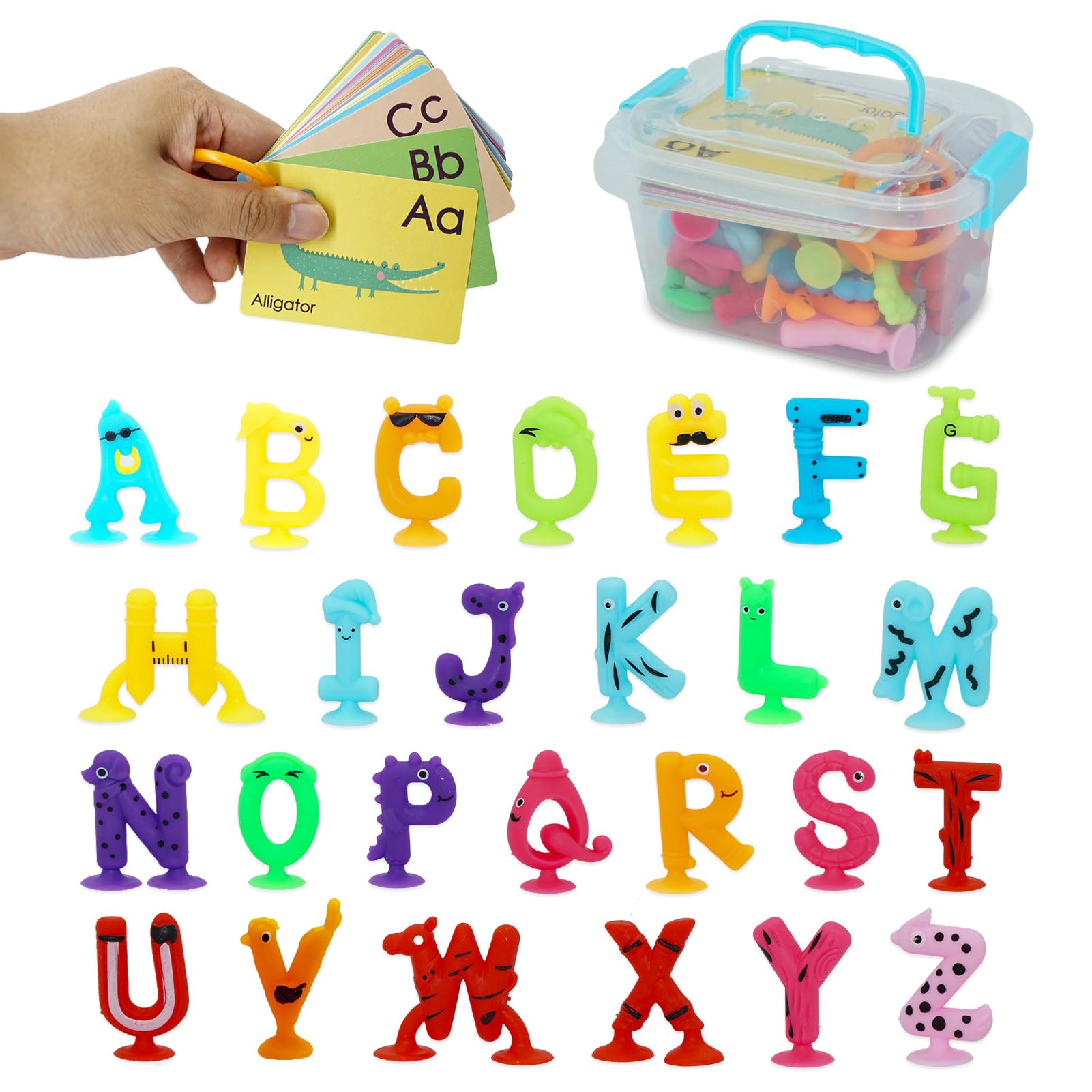 Alphabet Letters Learning Suction Toys: ABC Silicone Toys, Airplane/Windows/Car/Travel Toy for Kids, Preschool Educational Montessori Sensory Toy