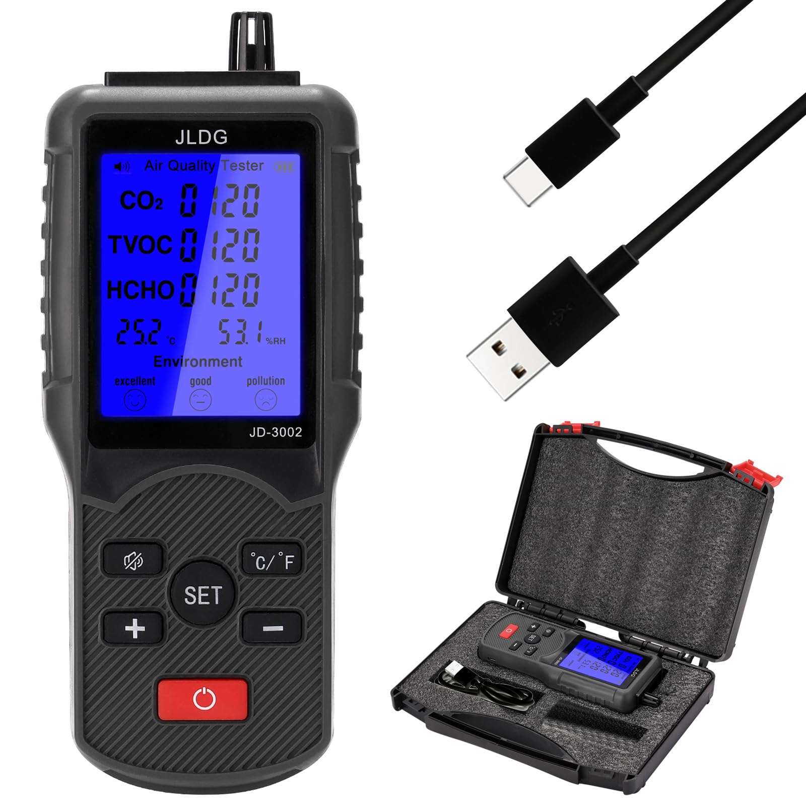Tester multifunzionale della qualità dell'aria Misuratore di CO2 TVOC Misuratore di temperatura dell'umidità