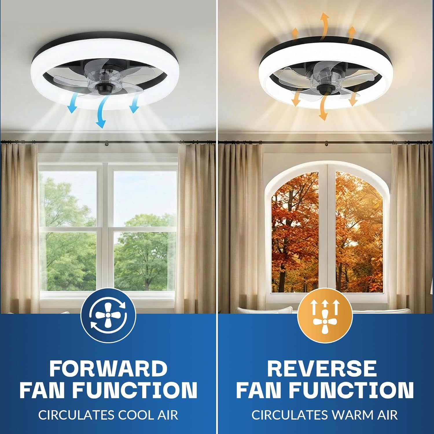 CannonX White 14” Fandelier Ceiling Fans with Lights and Remote, Low Profile Flush Mount Light Fixture Chandelier Fan for Bedroom, Kitchen, Reversible Motor with 6 Speeds, 3 CCT 3500K-5500K