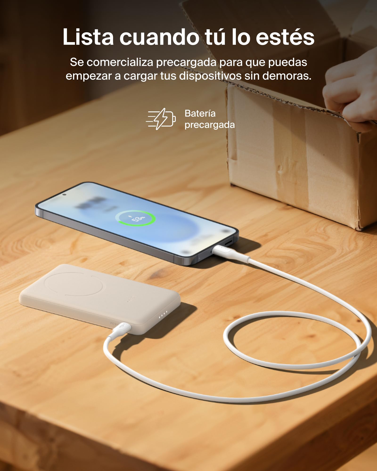 Belkin BoostCharge Batería Externa 5000 mAh con Anillo Magnético - Arena | Power Bank de 5000 mAh, Anillo Magnético, 1 Puerto USB-C, Cable Incluido, Autorizada como Equipaje de Mano, Batería Portátil