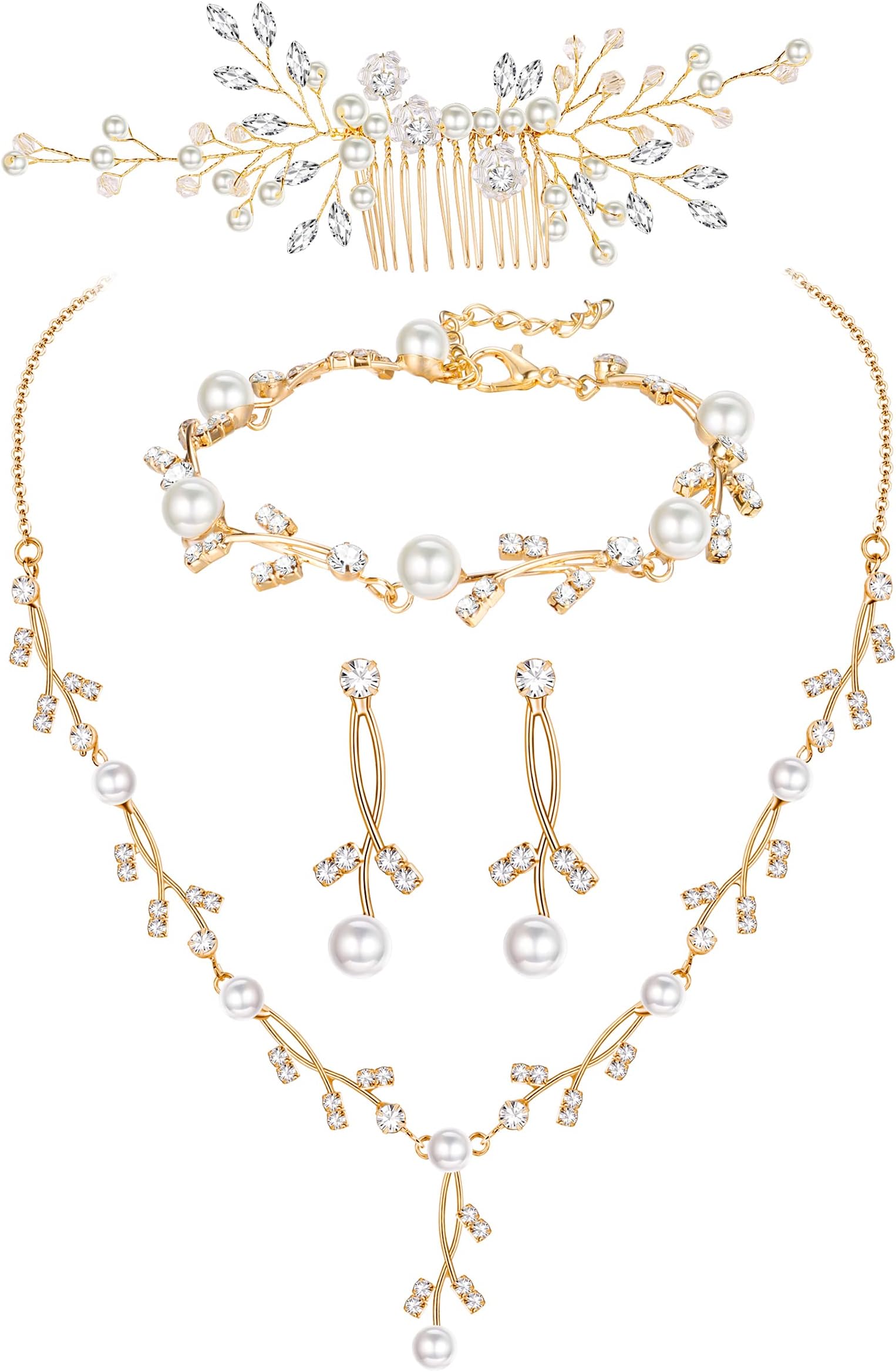 Pearl Prom Jewelry Set For Women Pearl Rhinestone Drop Necklace Earring Bracelet Hair Pins Prom Bride Bridesmaid Wedding Bridal Jewelry Accessories Silver Gold Rose Gold