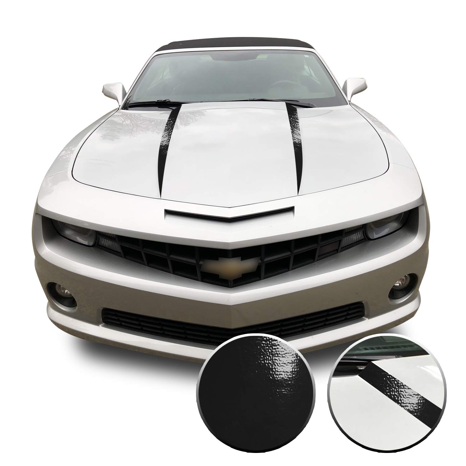 Optix Hood Spears Stripes Vinyl Decal Overlay Wrap Trim Inserts Sticker Compatible with and Fits Camaro 2010 2011 2012 2013 2014 2015 - Gloss Black