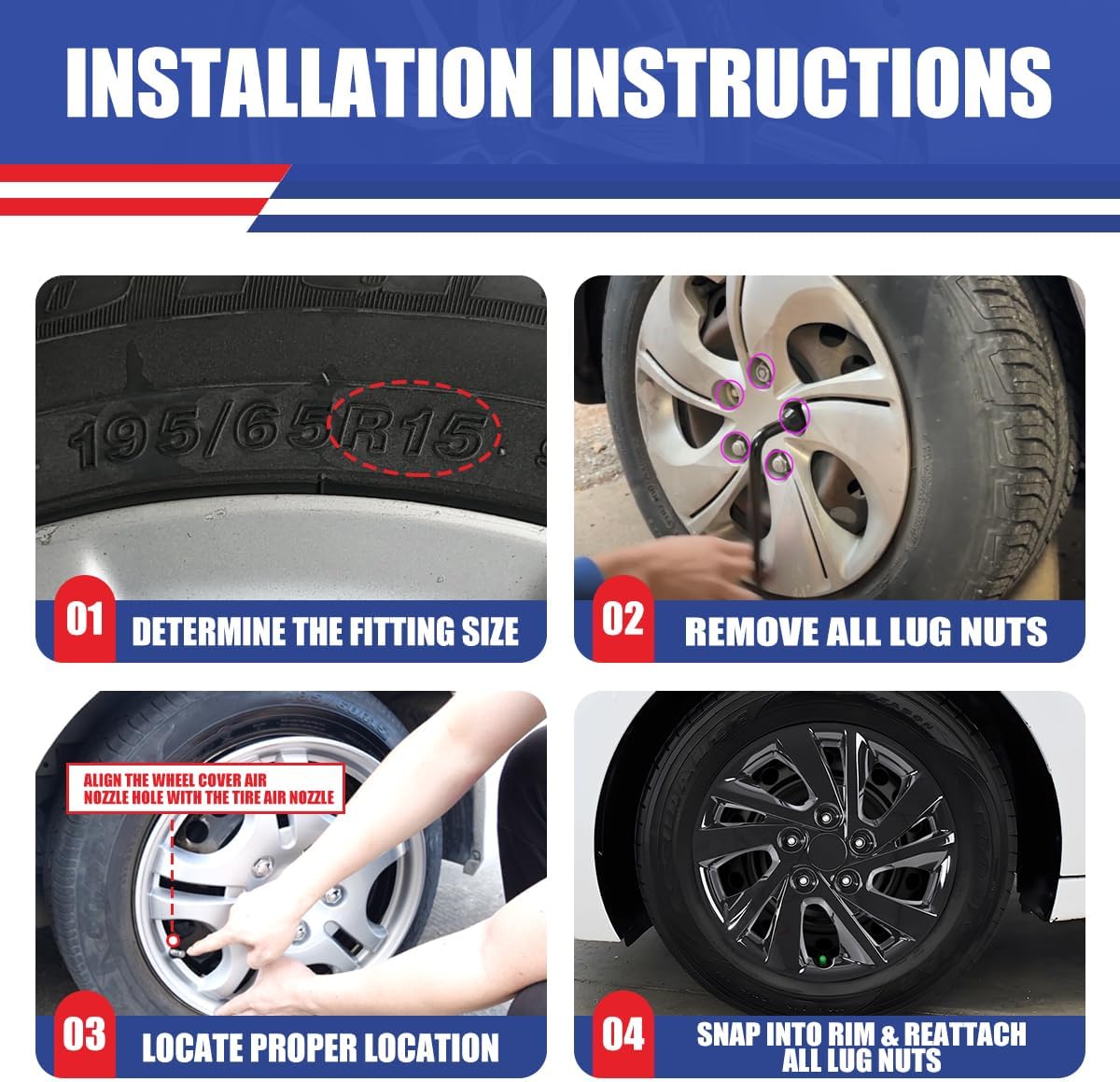 NIXON OFFROAD 15 Inch Hubcaps for Hyundai Elantra Sedan 2017-2020 [Only Fit Steel Wheel] Wheel Rim Cover (Set of 4) PP Hub Caps Replacement for Car (Black Lacquer, 5096GStyle)