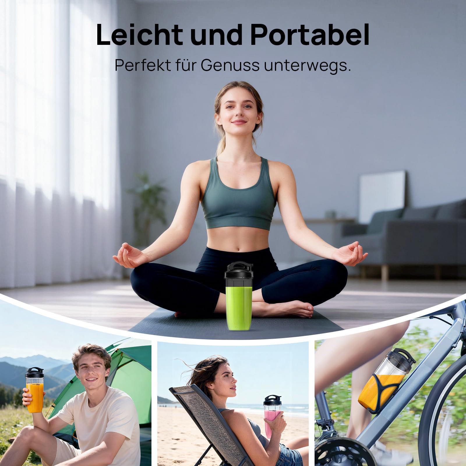 Ganiza Smoothie Maker, 900W Mini Standmixer, Mixer mit 25.000 U/min, 3 Tritan-To-Go-Bechern(300ml&500ml&700ml), 4 asymmetrischen Klingen, für Jede Art von Shake und Smoothie, Silber/Schwarz