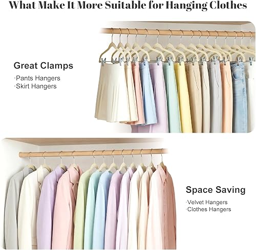 Miniatura 2 de HOUSE DAY - Perchas de terciopelo para faldas, paquete de 36, perchas de terciopelo beige para pantalones con clips ajustables, perchas delgadas que