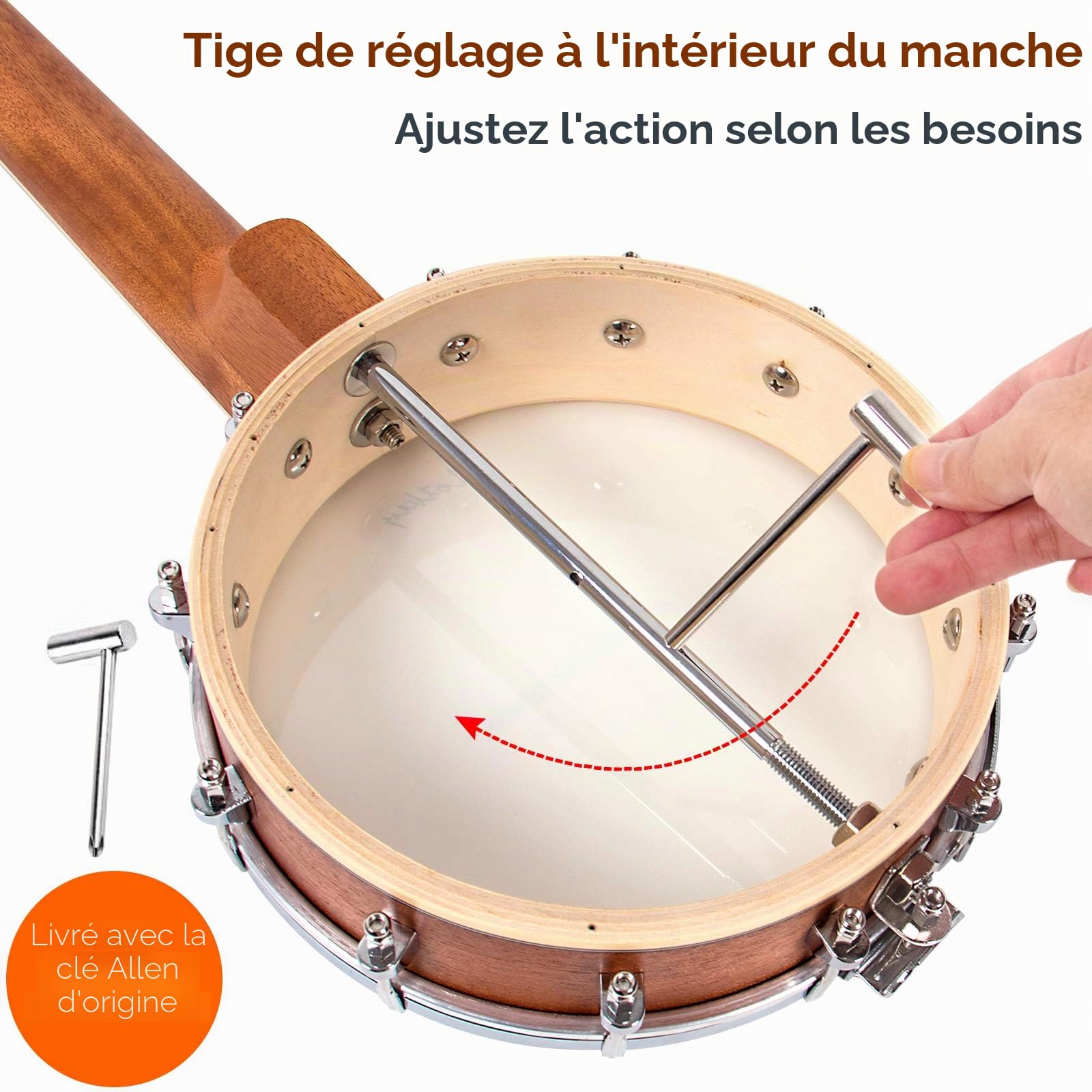 Kit de banjo ténor à 5 cordes - 66 cm pour débutants et professionnels avec cordes supplémentaires, sangle, médiators, pickup, accordeur et étui de transport