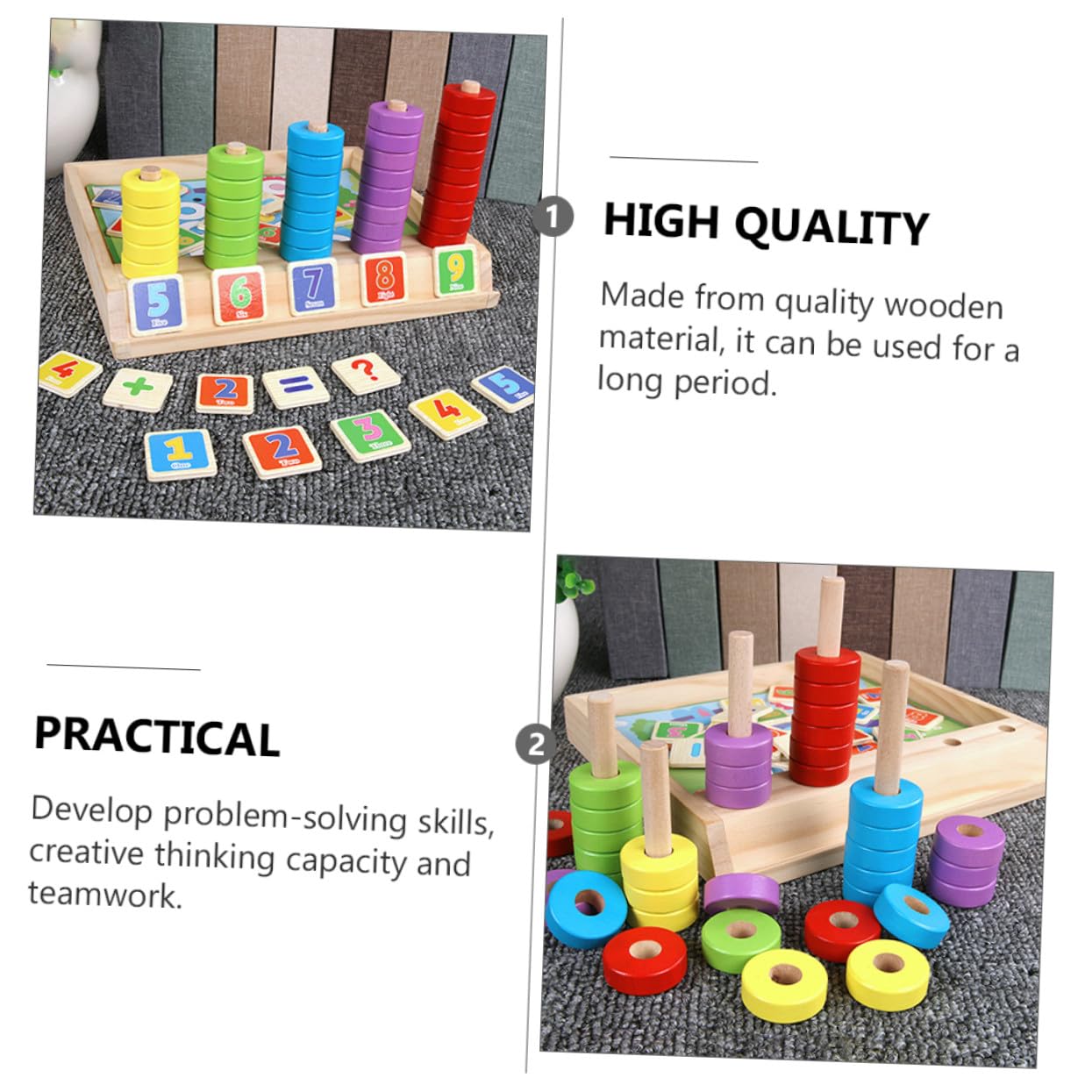 FRCOLOR Caja de Bloques de Construcción de Madera Montessori para Juguete Educativo Multifuncional de Matemáticas Rompecabezas y Cubos de Aprendizaje Seguro y Didáctico para Niñas y