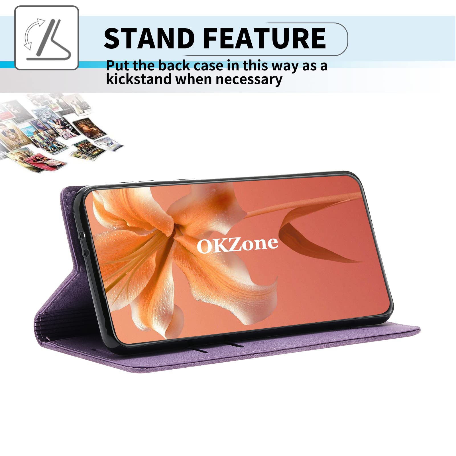 OKZone Cover per Oppo A91 / F15 / Reno 3, Custodia Flip Pelle Portafoglio Magnetica Libro [Slot Schede], Silicone TPU Bumper Wallet Supporto Cover, Antiurto [Kickstand] (Blu