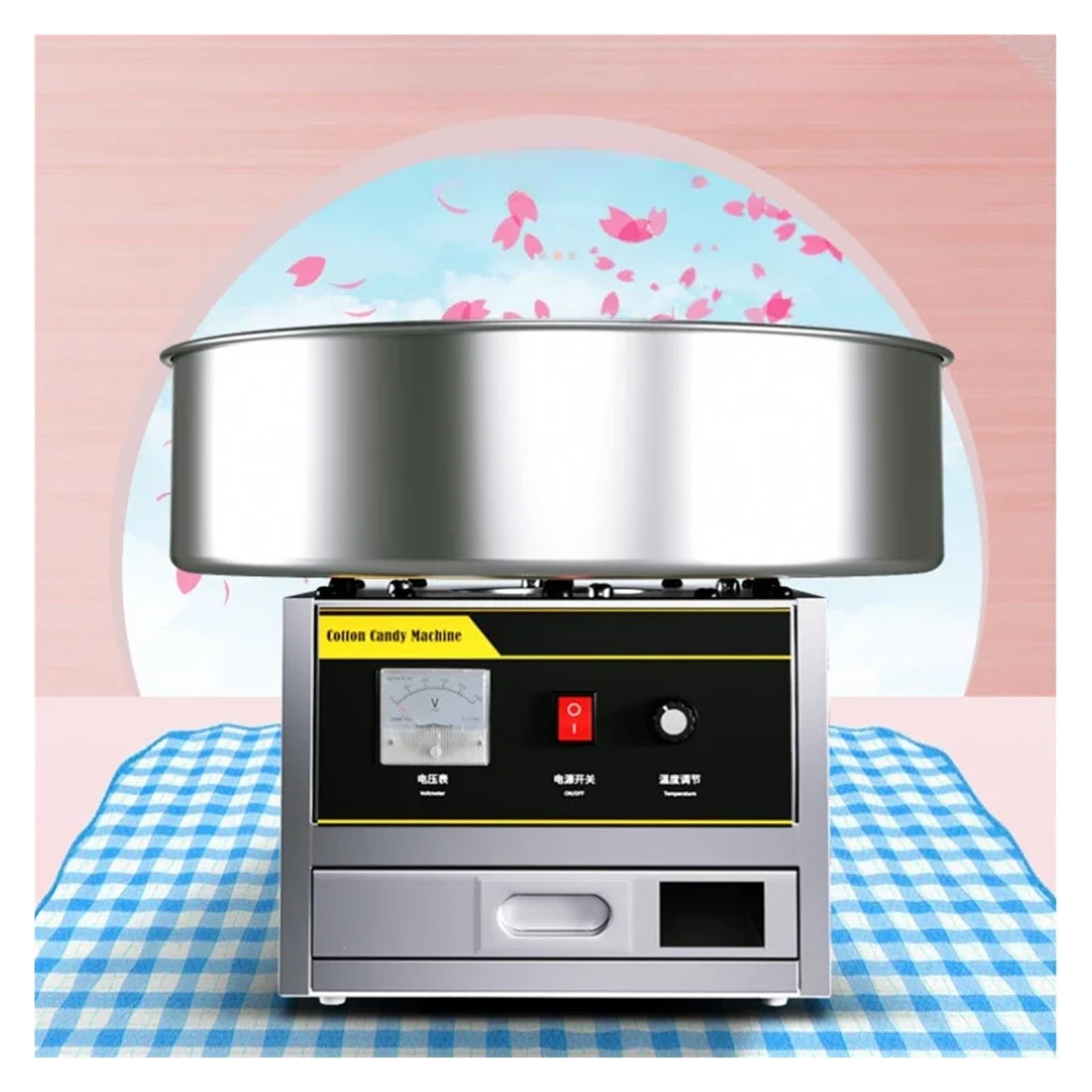 Máquina de algodón de azúcar, máquina comercial totalmente automática eléctrica for producir algodón de azúcar pequeño con dibujos de colores.