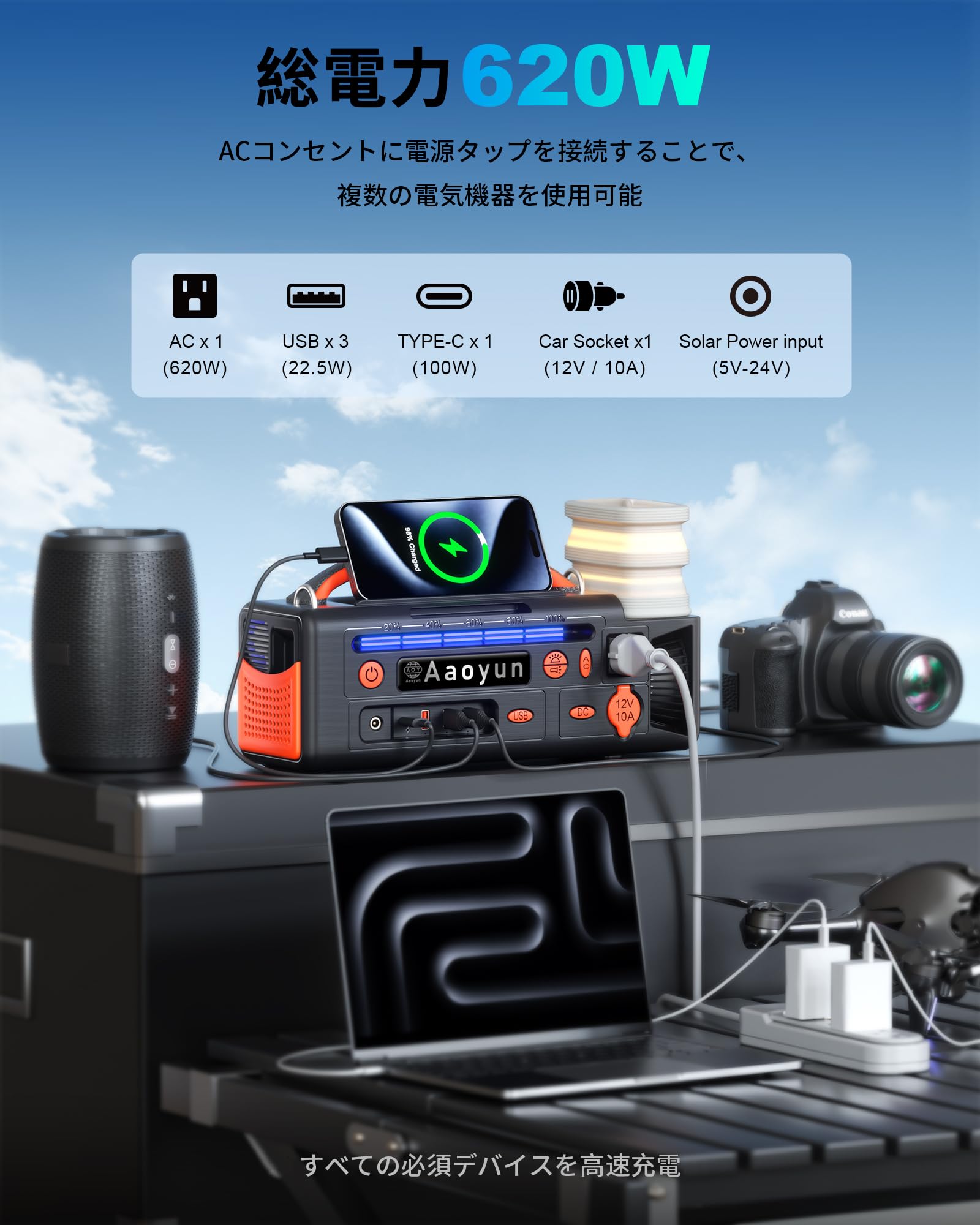 Amazon.co.jp: ポータブル電源 320 小型 296Wh 300W (瞬間最大600W