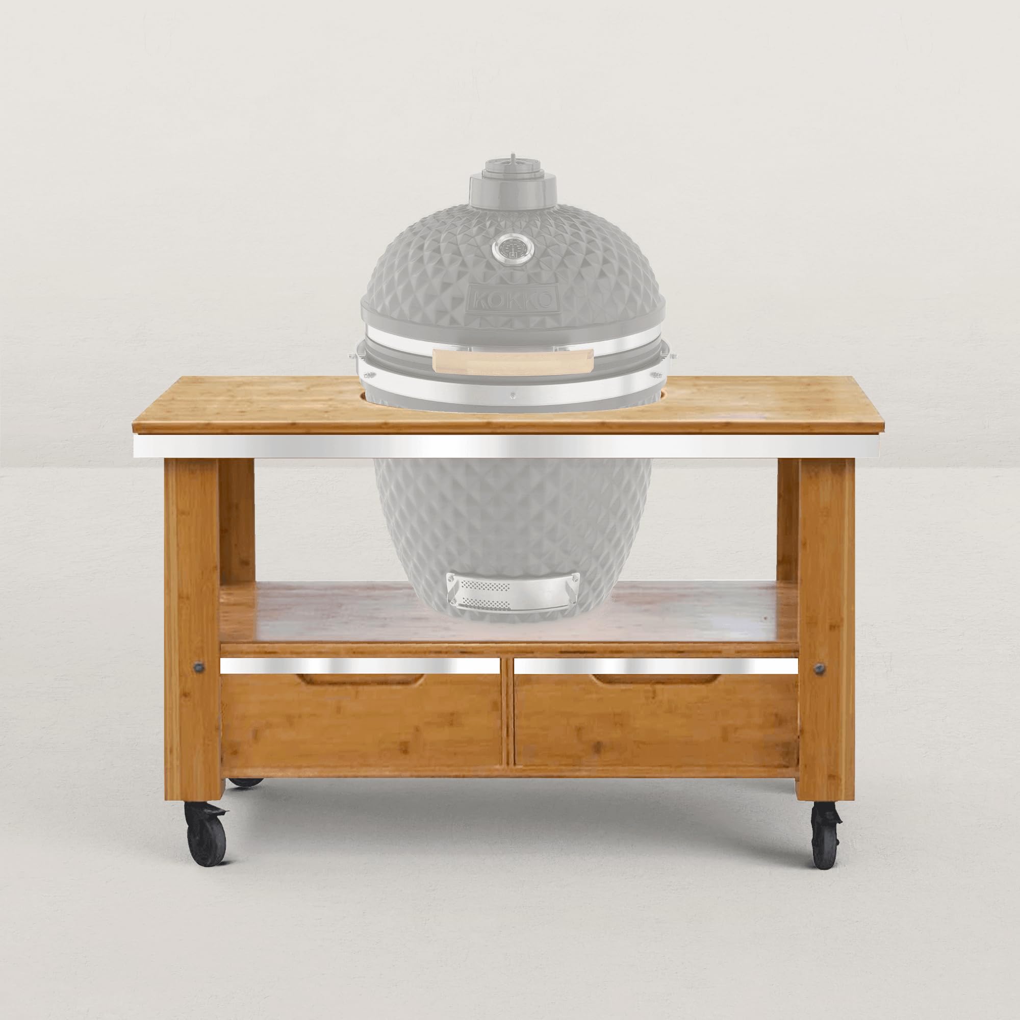 Chariot en Bois XL pour Kokko 18" et Kokko 22" Très Grand Plan de Travail : 130 x 80 cm Espace inférieur pour Poser Ses Accessoires Grande poignée INOX sur Toute la Longueur