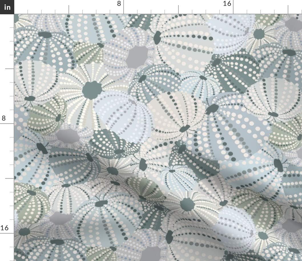 Spoonflower Fabric - Sea Shells Neutral Blue Green Coastal Beach Modern Nautical Earth Printed on Petal Signature Cotton Fabric Fat Quarter - Sewing Quilting Apparel Crafts Decor