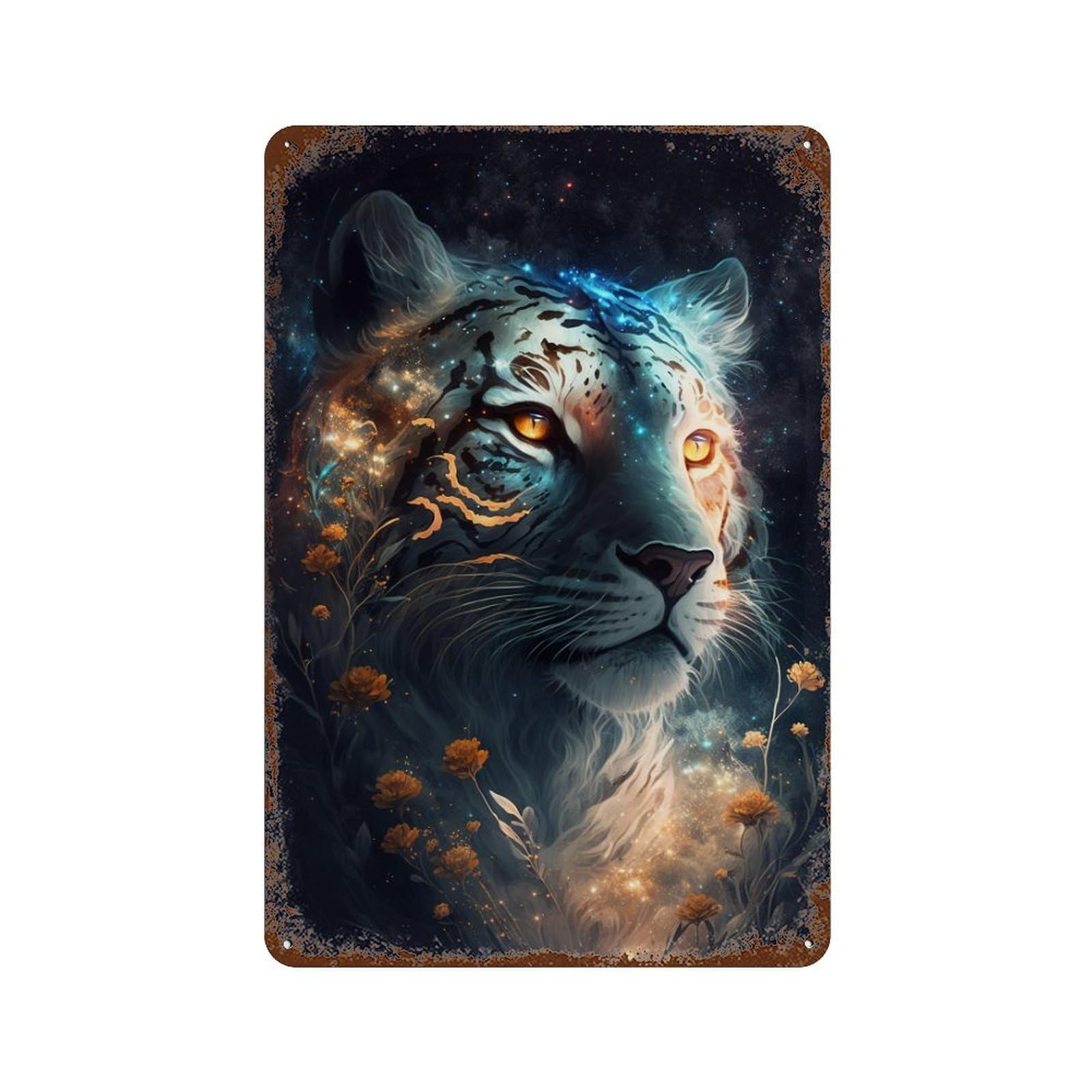 Galactic Tiger Portrait Vintage Metal Tin Sign 11.8"x7.9", Rustic Home Decor for Garage, Bar And Workshop Decor