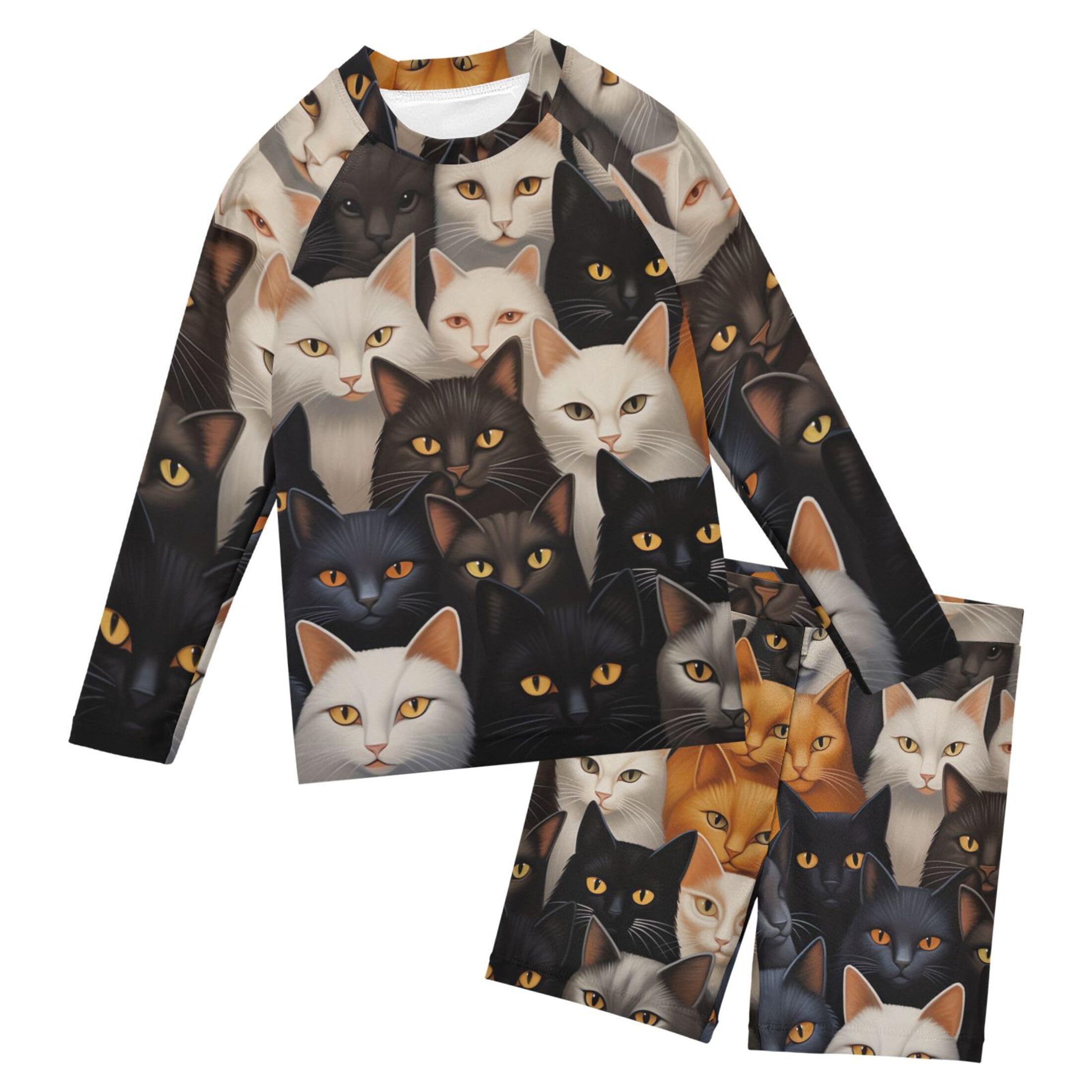 Cat Animal Cute Toddlers and Baby Boys' Swimsuit Trunk and Rashguard Set B0402831