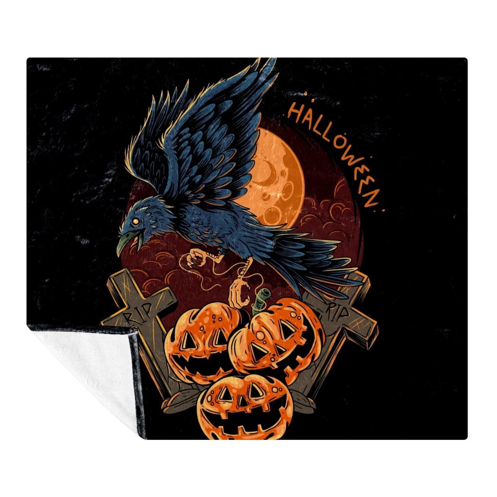 Couverture motif crow on Halloween citrouille plaid microfibre pour lit et sofa