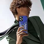 for iPhone 16 Case with Screen Protector+Slide Camera Cover, Military Grade Shockproof Protective Case with Magnetic Kickstand Ring for iPhone 16 6.1 inch (Blue)