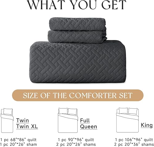 Miniatura 7 de HYLEORY Juego de edredón tamaño King  Colchas suaves y ligeras acolchadas de verano  Juego de ropa de cama reversible para todas las estaciones (1