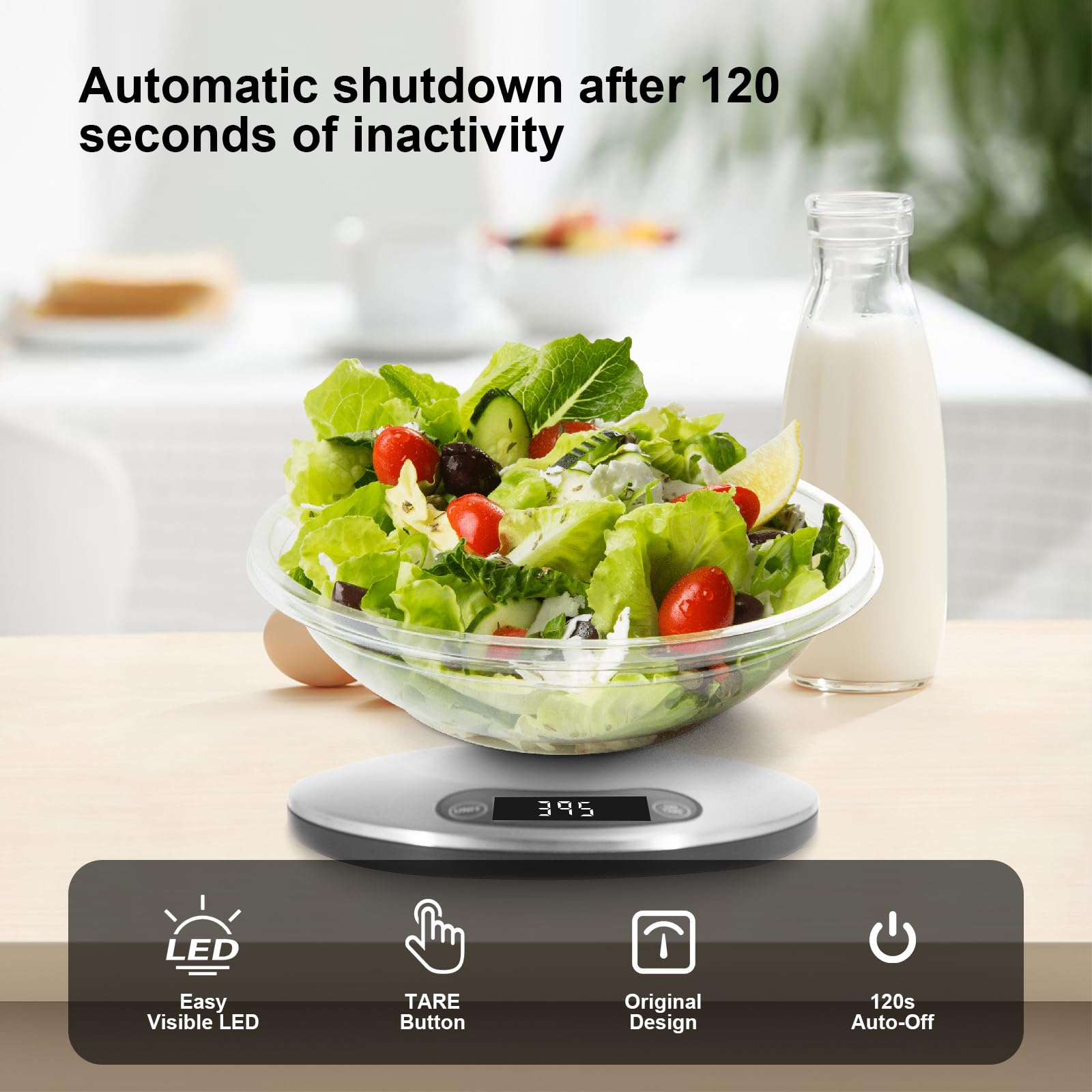 Bilancia da cucina digitale ad alta precisione con display retroilluminato con pulsante touch (grigio chiaro)