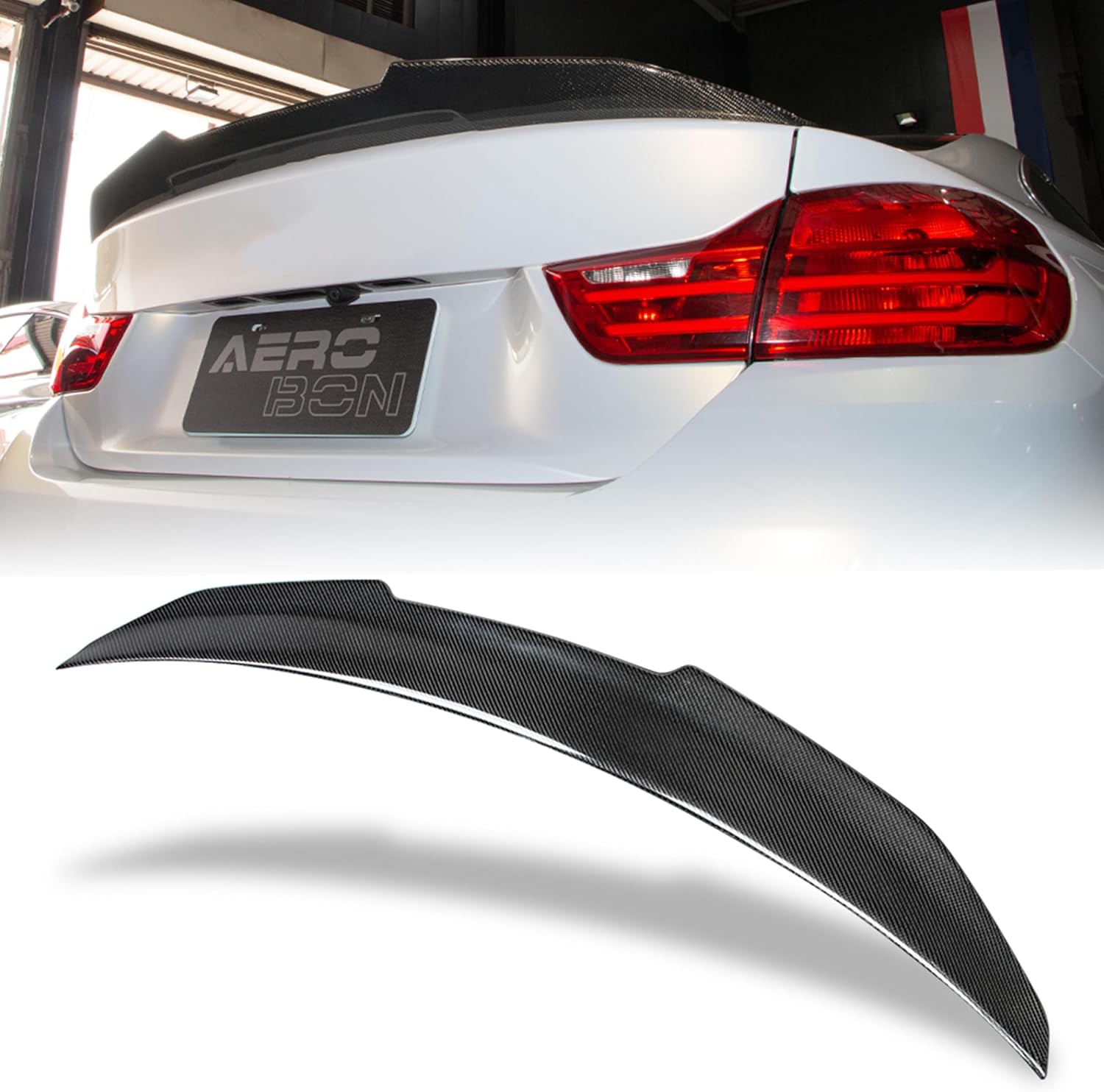 AeroBon Real Carbon Fiber Trunk Spoiler Compatible with 2013-2020 BMW 4 Series F32 Coupe Rear Spoiler (H Style) High Kick