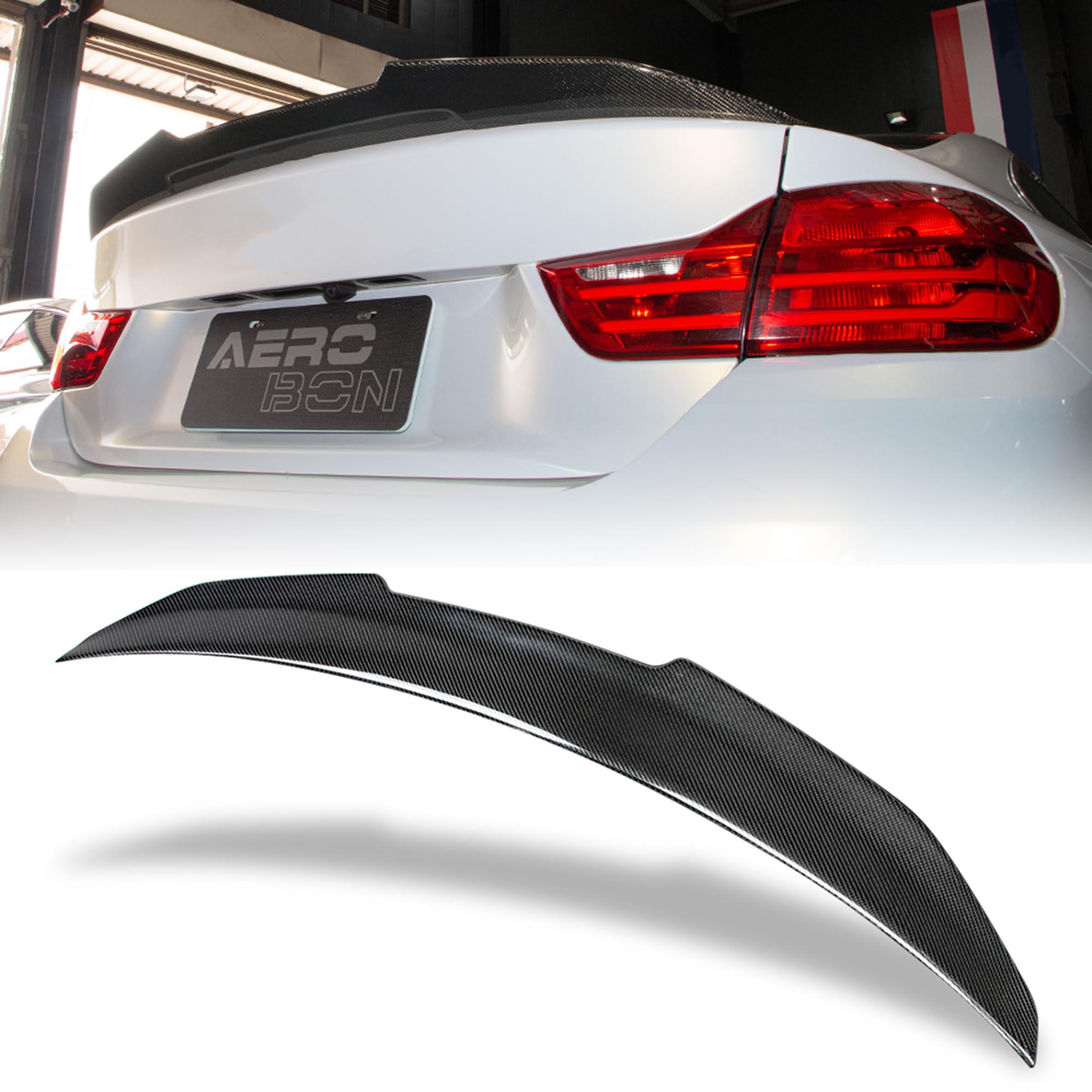 AeroBon Real Carbon Fiber Trunk Spoiler Compatible with 2013-2020 BMW 4 Series F32 Coupe Rear Spoiler (H Style) High Kick