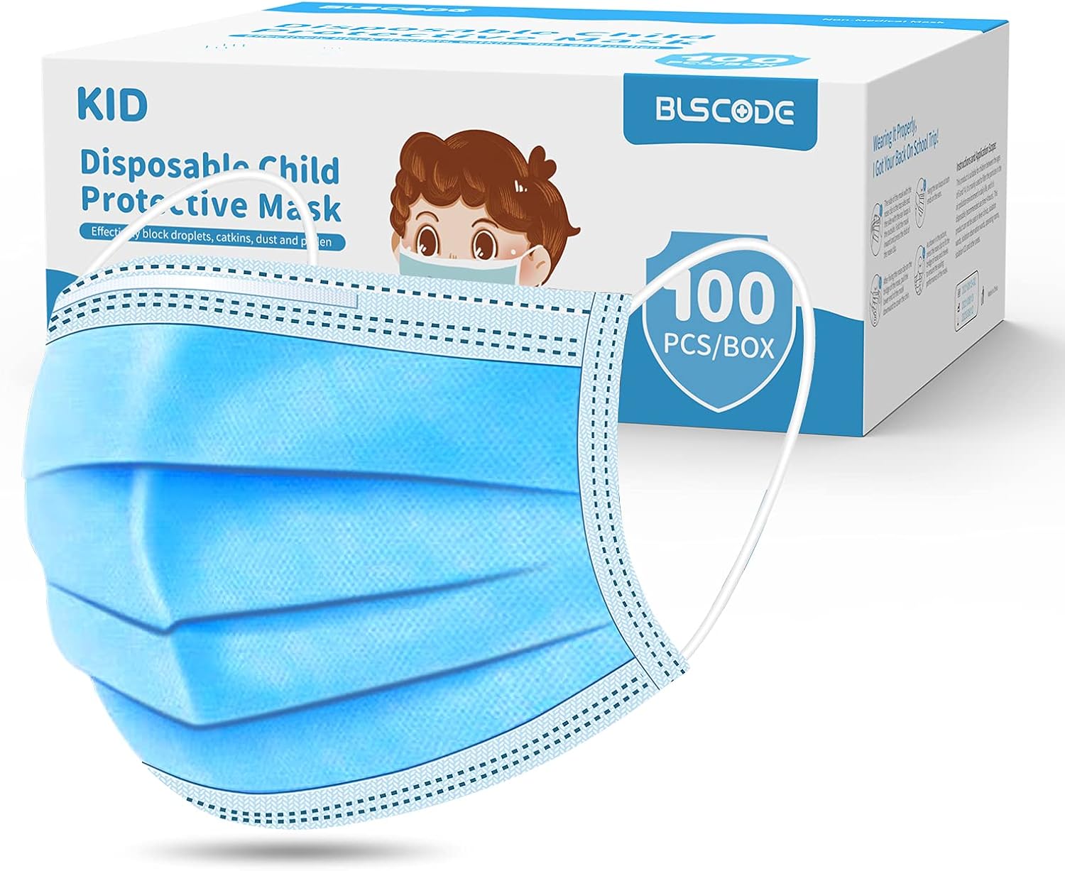 BLScode Disposable Kids Face Protective Masks, (50pcs/100pcs) 3-Layer Facial Cover Masks with Elastic Ear Loops