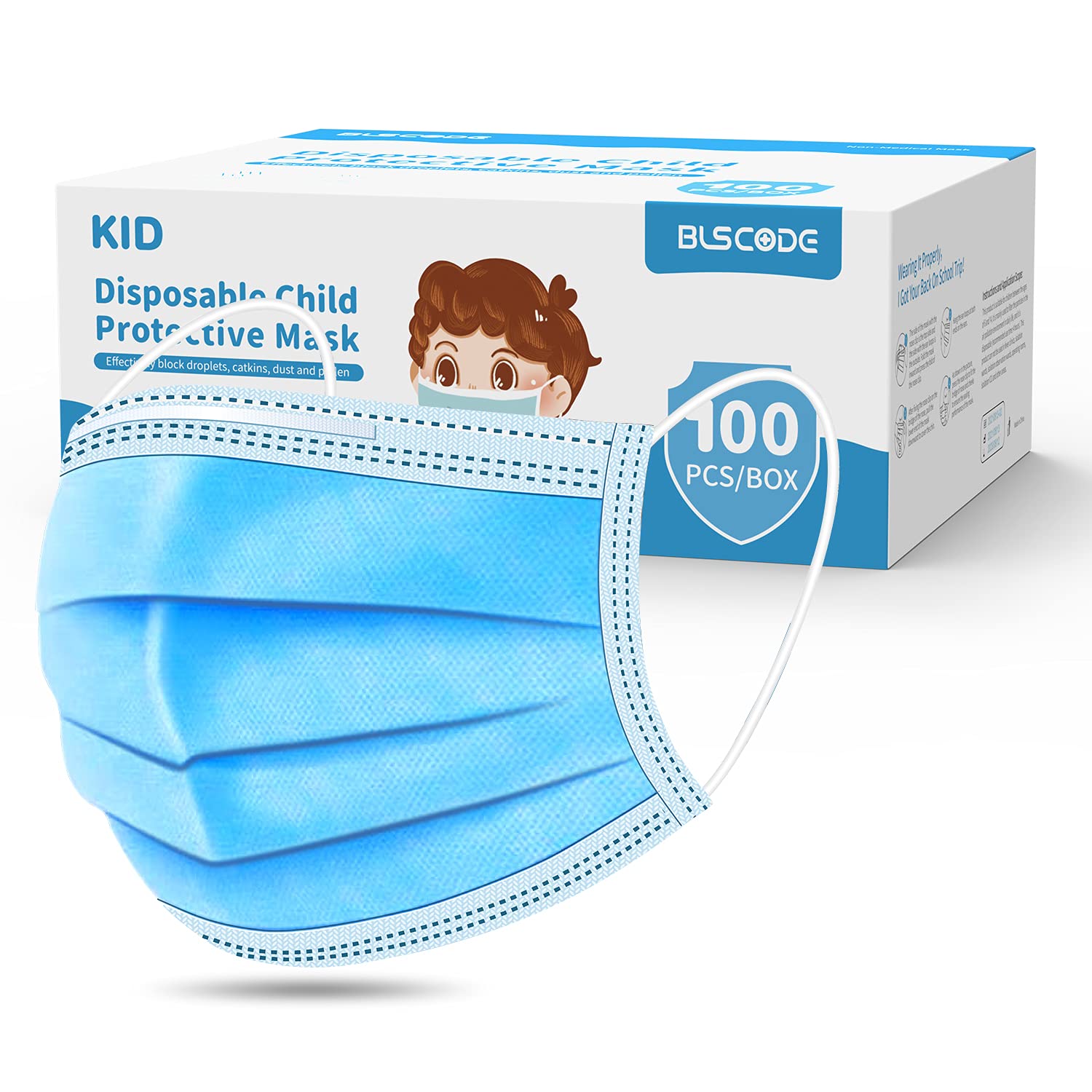 BLScode Disposable Kids Face Protective Masks, (50pcs/100pcs) 3-Layer Facial Cover Masks with Elastic Ear Loops